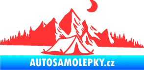 Samolepka Krajina hory 023 pravá kempování světle červená
