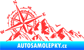 Samolepka Krajina hory 043 levá s kompasem světle červená