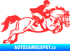Samolepka Kůň 059  pravá jezdec na koni parkur světle červená
