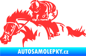 Samolepka Kůň 075 levá závod s jezdcem, dostihy světle červená