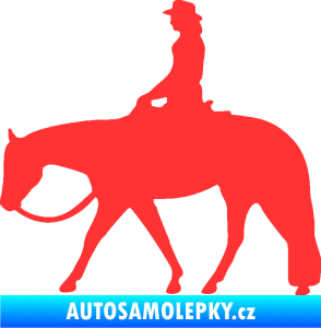 Samolepka Kůň 082 levá kovbojka na koni světle červená