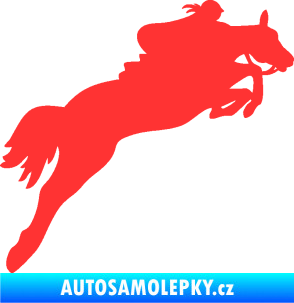 Samolepka Kůň 084 pravá s jezdkyní světle červená