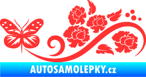 Samolepka Květina dekor 015 levá s motýlem světle červená