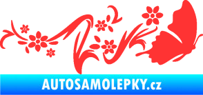 Samolepka Květina dekor 028 pravá s motýlkem světle červená