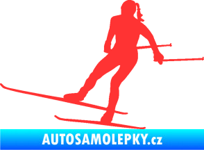 Samolepka Lyžařka 001 levá běh na lyžích světle červená