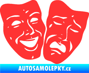 Samolepka Masky tváře 001 pravá veselý a smutný světle červená