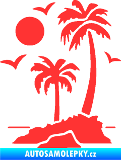 Samolepka Ostrov 002 levá palmy a moře světle červená