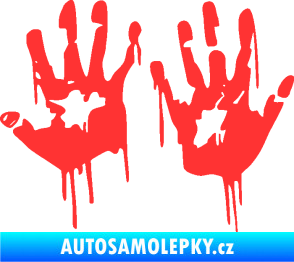 Samolepka Otisk rukou 001 levá krvavý světle červená