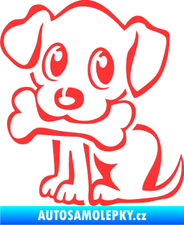 Samolepka Pes 076 levá štěnátko s kostičkou světle červená