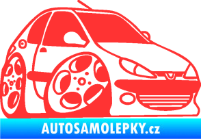 Samolepka Peugeot 206 karikatura pravá světle červená