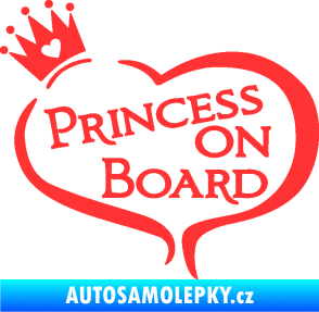 Samolepka Princess on board nápis s korunkou světle červená