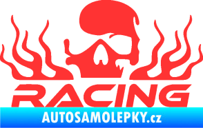 Samolepka Racing nápis s lebkou levá světle červená