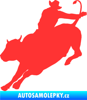 Samolepka Rodeo 001 levá  kovboj s býkem světle červená