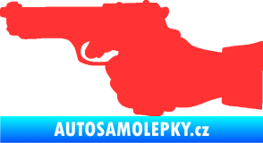 Samolepka Ruka s pistolí 001 levá ruce vzhůru světle červená