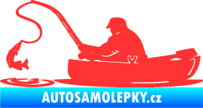 Samolepka Rybář 017 levá rybolov v lodičce světle červená