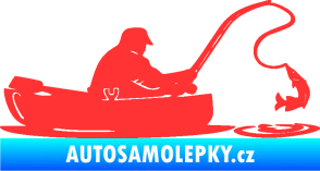 Samolepka Rybář 017 pravá rybolov v lodičce světle červená