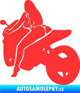 Samolepka Sexy žena na motorce levá světle červená