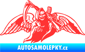 Samolepka Smrtka 016 pravá s křídly a kosou světle červená