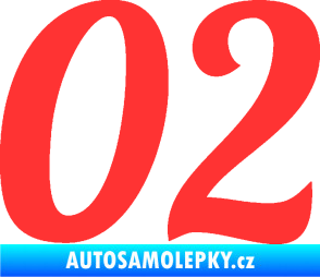 Samolepka Startovní číslo 02 typ 3 světle červená