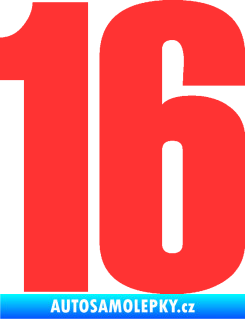 Samolepka Startovní číslo 16 typ 2   světle červená