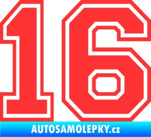 Samolepka Startovní číslo 16 typ 4 světle červená