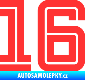 Samolepka Startovní číslo 16 typ 7 světle červená