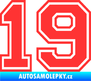 Samolepka Startovní číslo 19 typ 4 světle červená