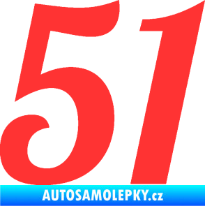 Samolepka Startovní číslo 51 typ 3 světle červená