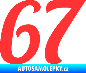 Samolepka Startovní číslo 67 typ 3 světle červená
