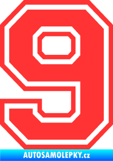 Samolepka Startovní číslo 9 typ 4 světle červená