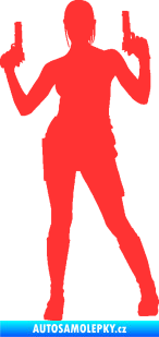 Samolepka Střelkyně 002 levá girl with gun světle červená