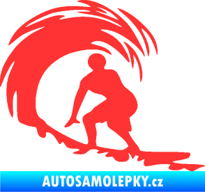 Samolepka Surfař 005 levá velké vlny světle červená