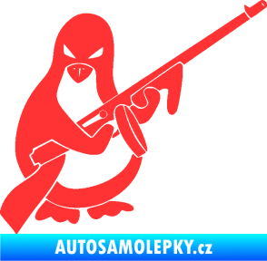 Samolepka Tučňák se samopalem pravá světle červená