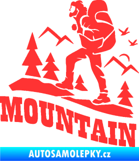 Samolepka Turista 005 levá výšlap na hory světle červená