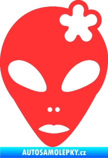 Samolepka UFO 009 slečna s kytičkou pravá světle červená
