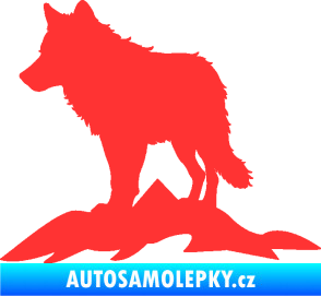 Samolepka Vlk 031 levá hory světle červená