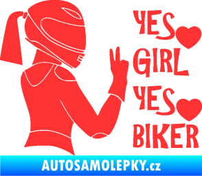 Samolepka Yes girl, yes biker motorkářka světle červená