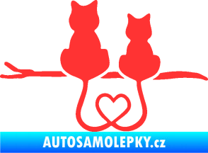 Samolepka Zamilované kočky spojené ocásky levá světle červená