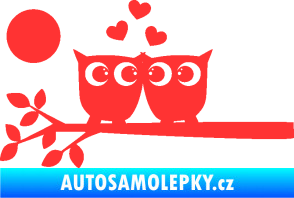 Samolepka Zamilované sovy levá na větvičce světle červená