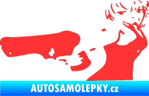 Samolepka Žena s pistolí levá světle červená