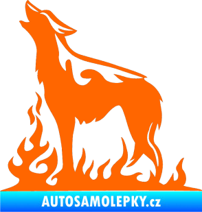 Samolepka Animal flames 066 levá vyjící vlk Fluorescentní oranžová