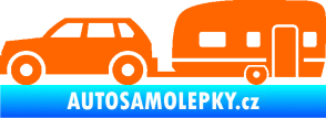 Samolepka Auto s karavanem 001 levá cestovámí Fluorescentní oranžová
