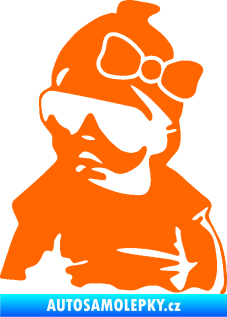 Samolepka Baby on board 001 levá miminko s brýlemi a s mašlí Fluorescentní oranžová