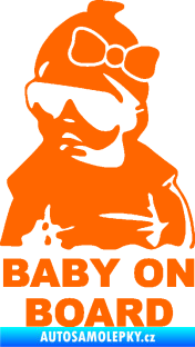 Samolepka Baby on board 001 levá s textem miminko s brýlemi a s mašlí Fluorescentní oranžová
