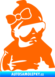 Samolepka Baby on board 001 pravá miminko s brýlemi a s mašlí Fluorescentní oranžová