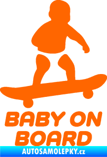 Samolepka Baby on board 008 pravá skateboard Fluorescentní oranžová