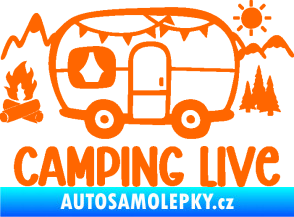 Samolepka Camping live 001 levá cestování v karavanu Fluorescentní oranžová