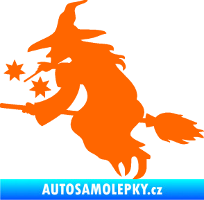Samolepka Čarodějnice 001 levá na koštěti Fluorescentní oranžová