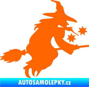 Samolepka Čarodějnice 001 pravá na koštěti  Fluorescentní oranžová
