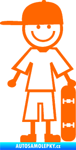 Samolepka Cartoon family kluk 003 pravá skateboardista Fluorescentní oranžová